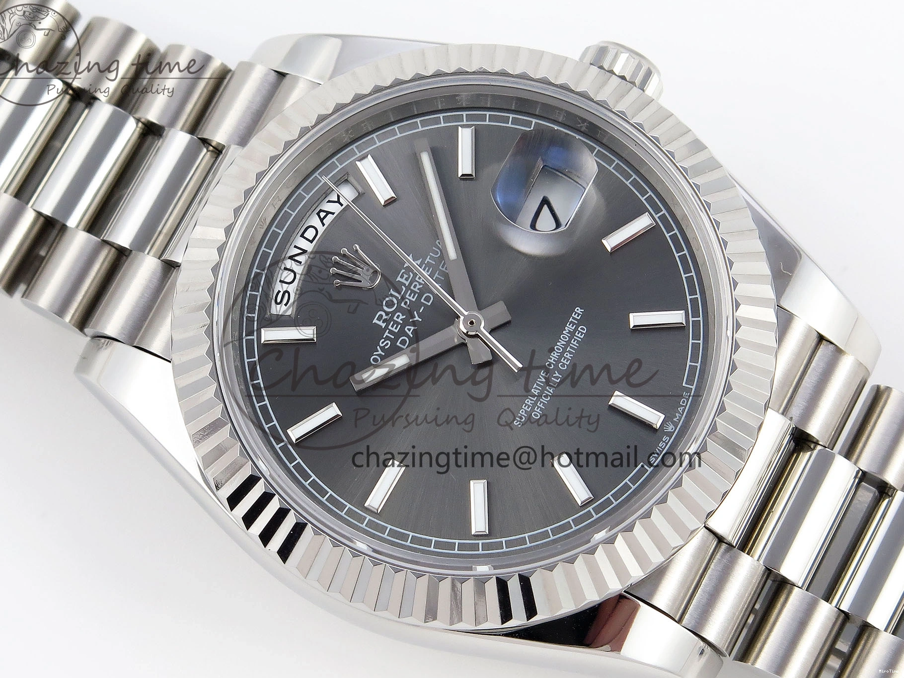 MiroTime 0328 ComfortFit DayDate 40 SS GSF Gain Weight Gray Stick Dial on President Bracelet A 1927